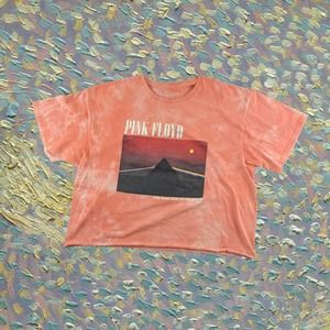 Pink Floyd Dark Side of the Moon Orange Bleached Crop Top Graphic Tee